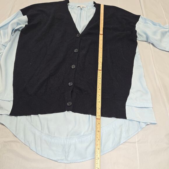 Reiss Womens 6 Addison Mixed Media Cardigan Top Blouse Blue Cashmere Wool Blend - Picture 6 of 13